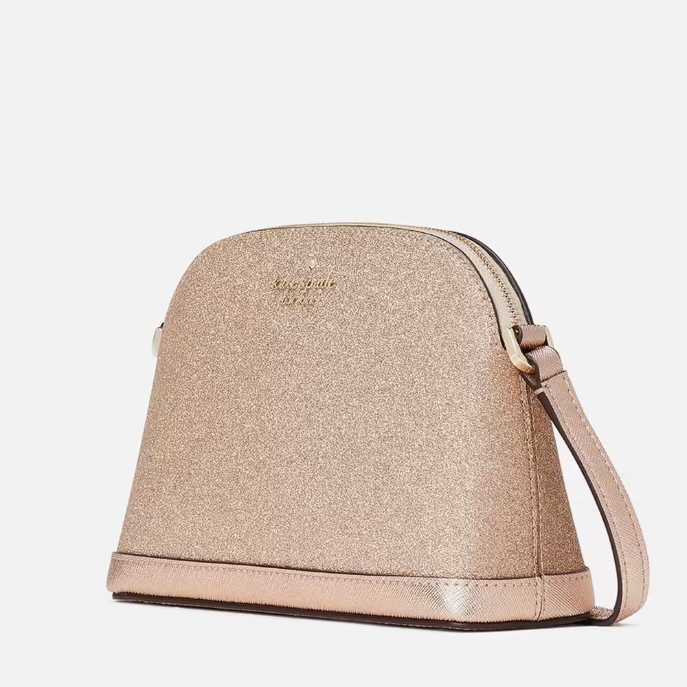 Kate Spade New Tork TinsleSmall Dome Crossbody Bag Glitter Rose Gold Purse